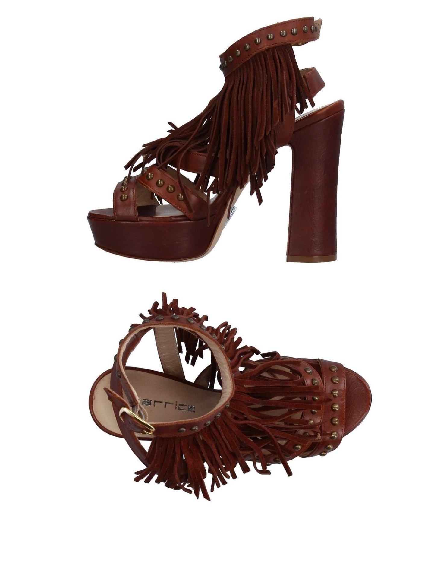 Fringed Brown Platform Block Heel Sandals Size 7